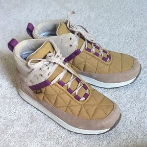 Teva Quilted High-Top Sneakers in Tan and Purple